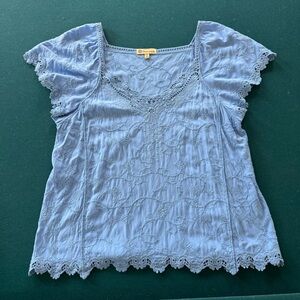 Democracy Light Blue Embroidered Lace Blouse Size Medium Bohemian Chic Delicate